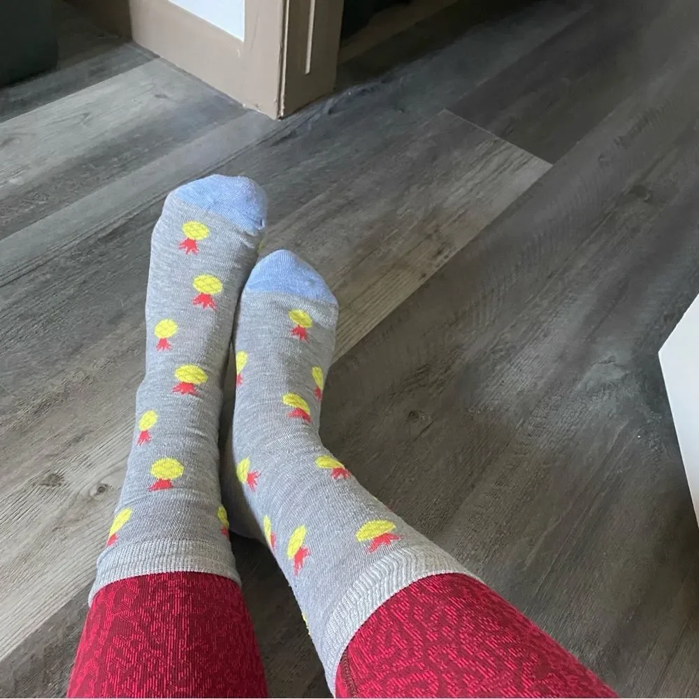 Pineapple Mid Calf Socks Grey Pink Yellow Good Used Condition Women’s